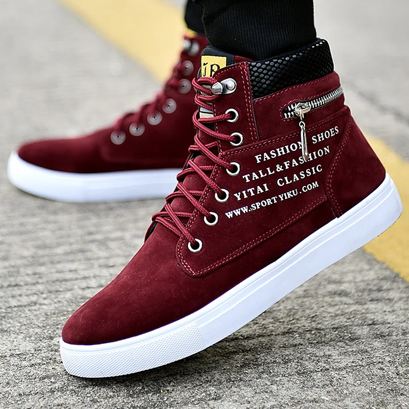 Spring Autumn High Top Men's Shoes Leather Men's Casual Sneaker Shoes Lace-up Wild Platform Sneakers Flat Vulcanized Shoes